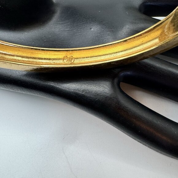 BRIGHTON Gold Tone & Clear Crystals Hammered Hinged Bracelet 6.3/4 - Picture 7 of 10